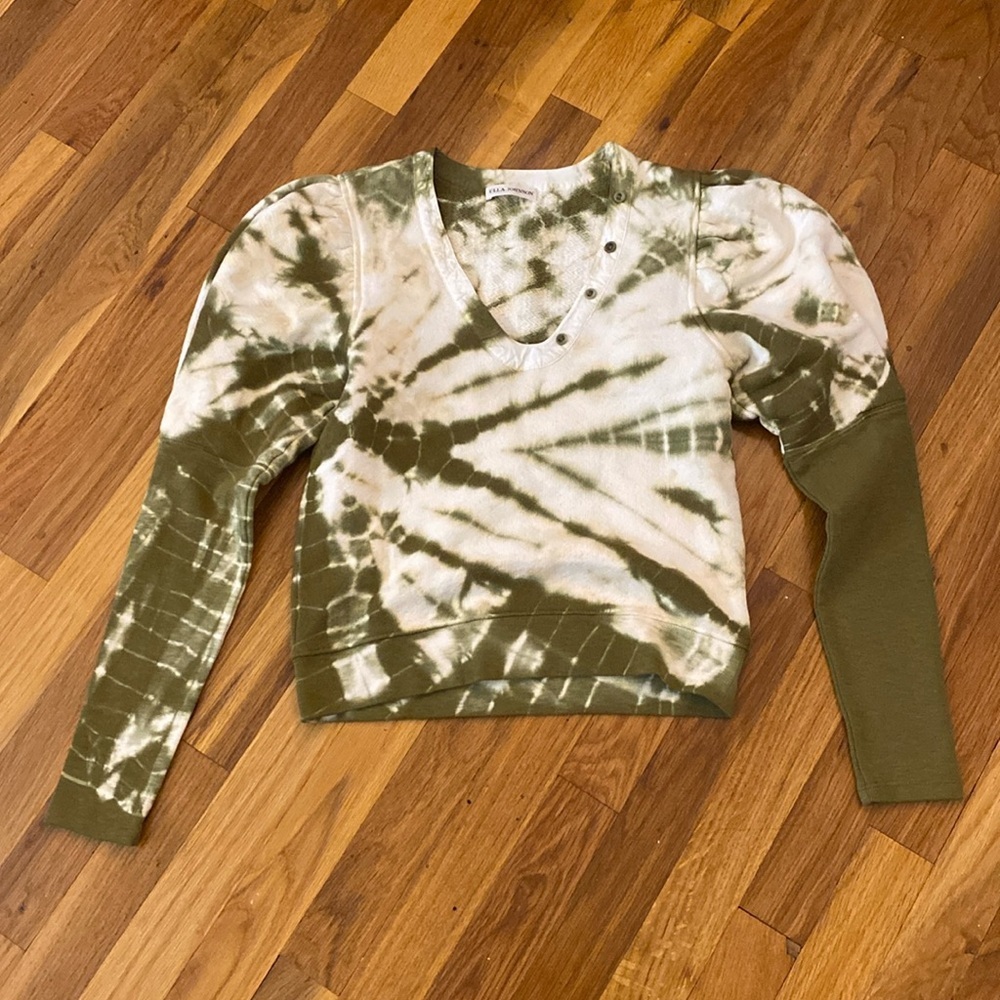 Ulla Johnson Women’s Green and White Tie Dye Sweatshirt Size P